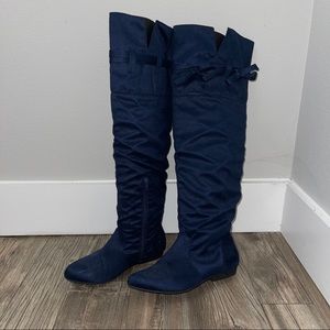 Donated Suede Knee High Navy Scrunch Boots